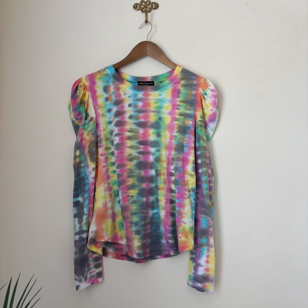 Generation Love Rainbow Puff Shoulder Tie Dye Top Medium